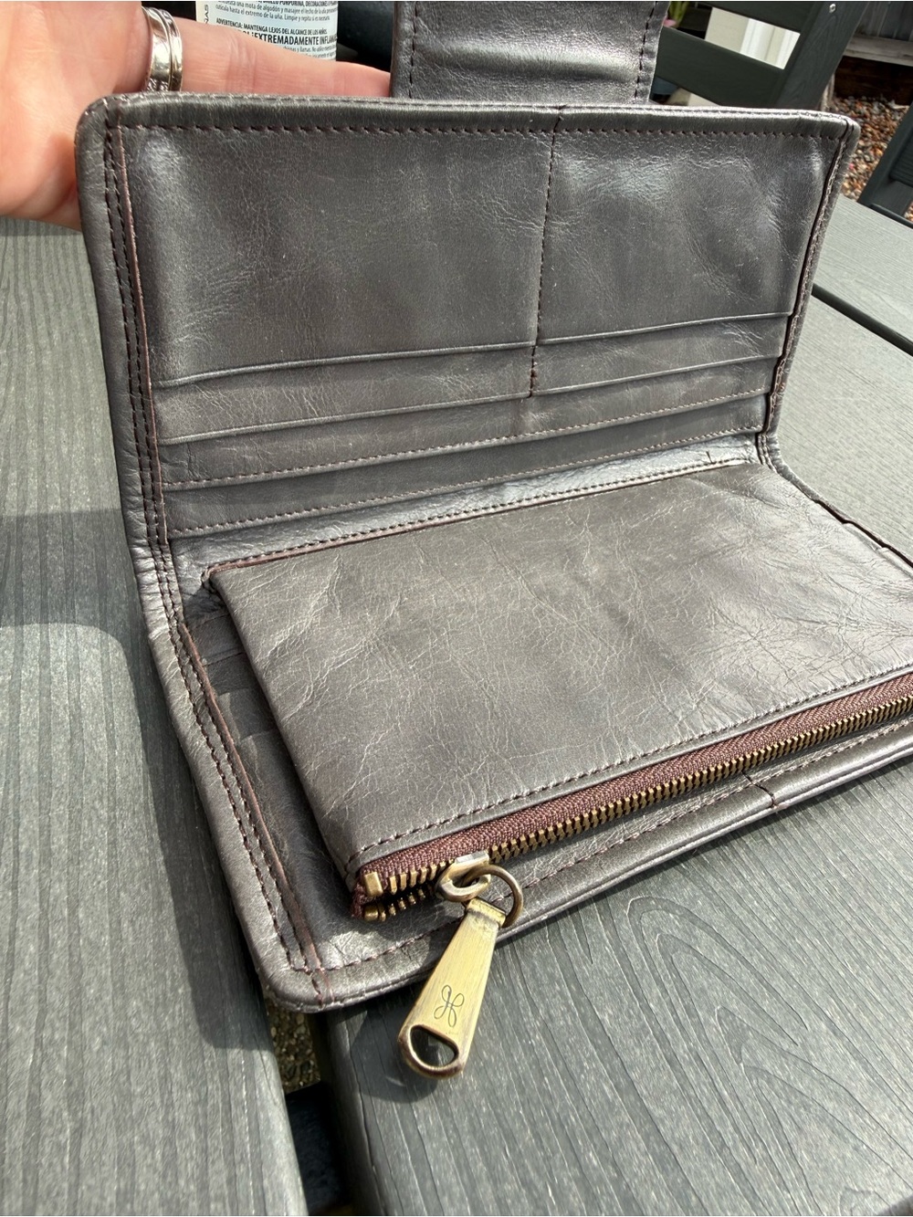 HOBO Grey Leather Snap Trifold Wallet - Picture 6 of 10
